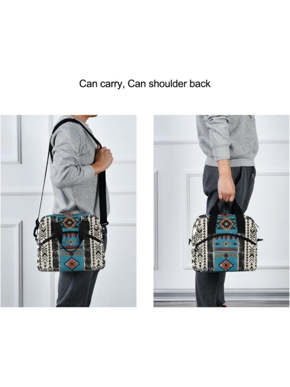 Tribal Aztec Insulated Lunch Bag | Reusable Cooler Tote for Work, School, Picnic - Picture 3 of 6